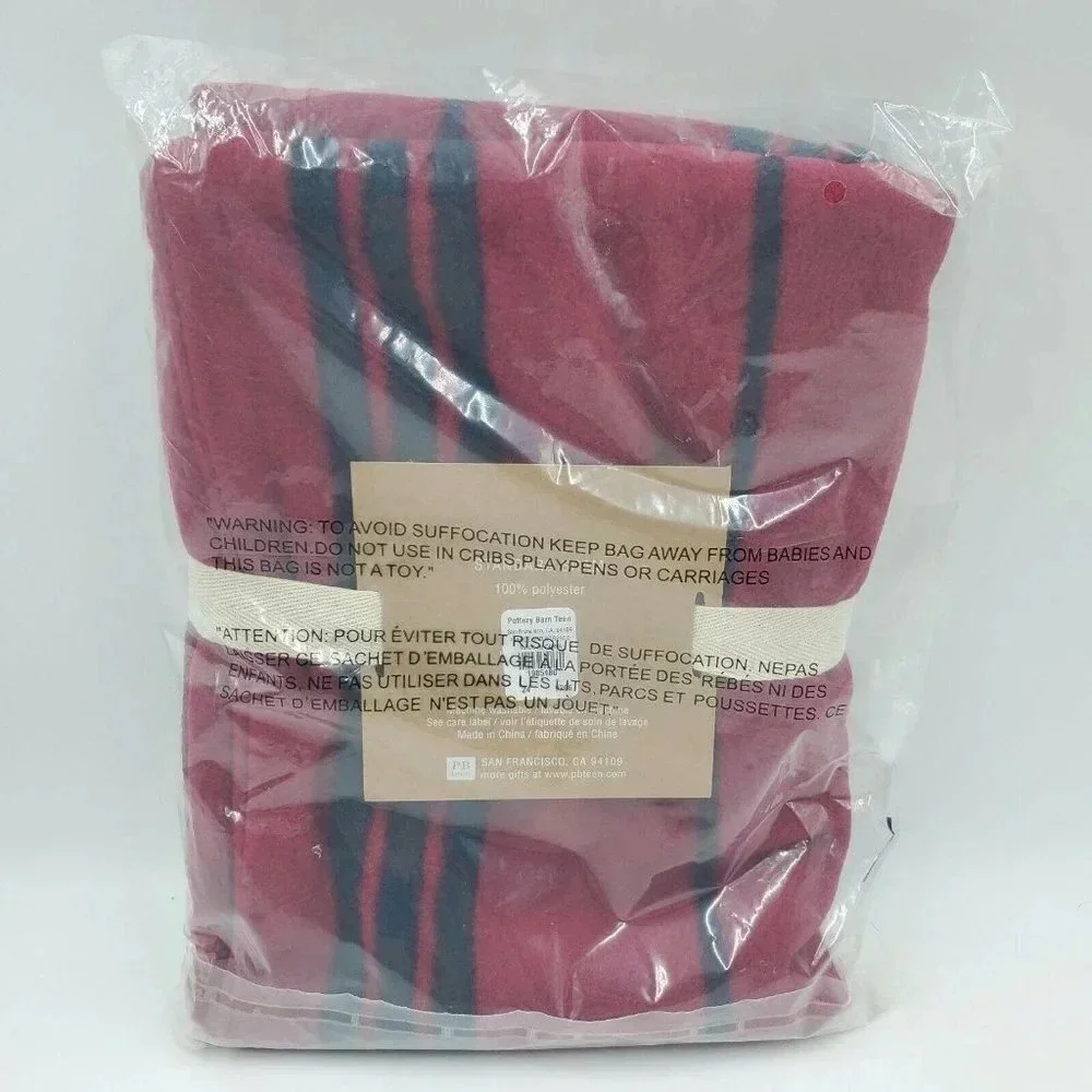PB Teens NWT Fleece Striped Plaid Pillow‎ Case Red